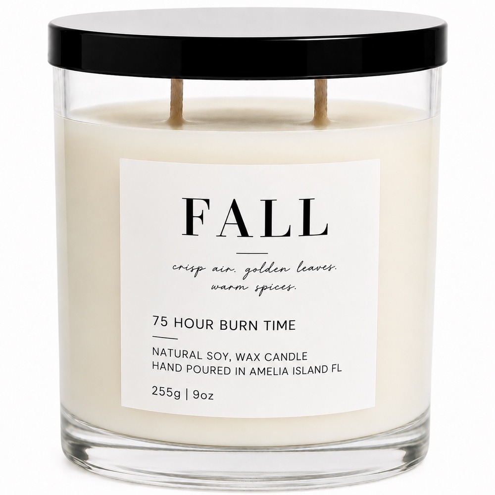 Fall Natural Soy Wax Candle 9oz 75 Hour Burn Time Amelia Island FL Double Wick